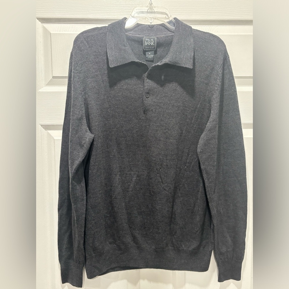 Jos A. Bank Traveler Sweater Men's XL DarkGray 1/4 Zip Pullover 100% Merino Wool